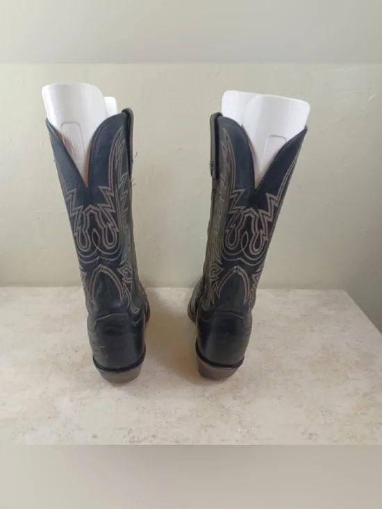 Vintage Dan Post Ostrich Leather Black Cowboy Boots, Size Men's 8.1/2 Pull-On - Picture 3 of 16